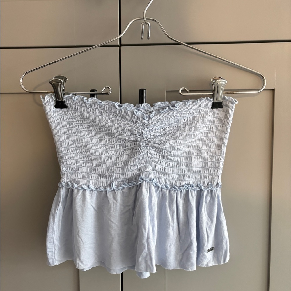 Hollister Light Blue Smocked Crop Top